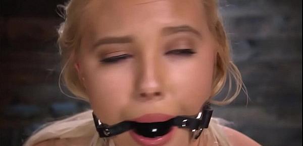  Chained blonde is made ride Sybian